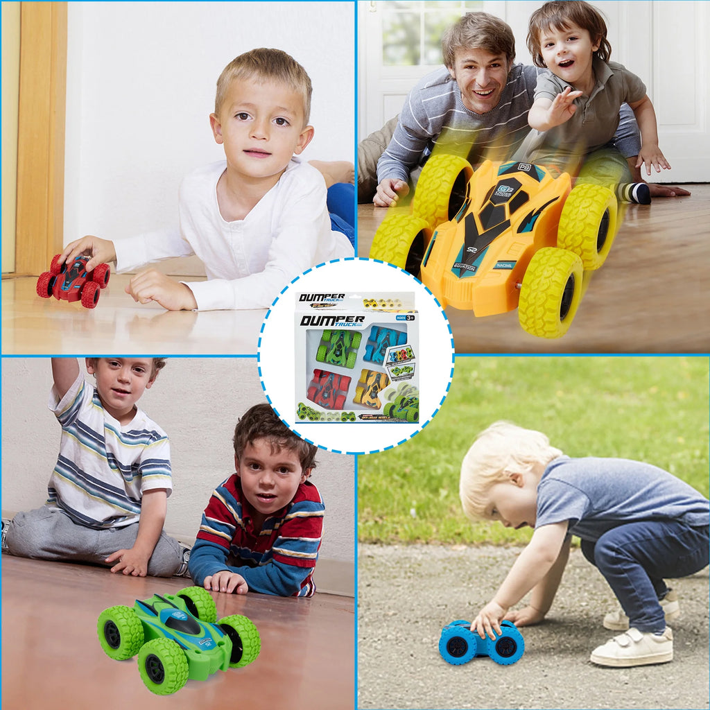 Friction Powered Car Toys, Push and Go Toy Cars for Toddlers, Double-sided Stunt Flip Inertia Car, Pull Back Cars Set K2897