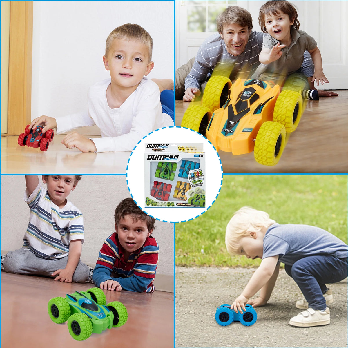 Friction Powered Car Toys, Push and Go Toy Cars for Toddlers, Double-sided Stunt Flip Inertia Car, Pull Back Cars Set K2897
