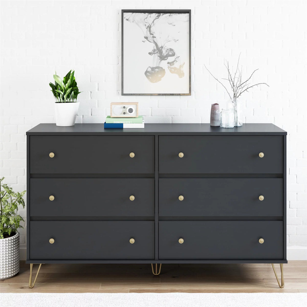 Black 6 Drawer Dresser C295