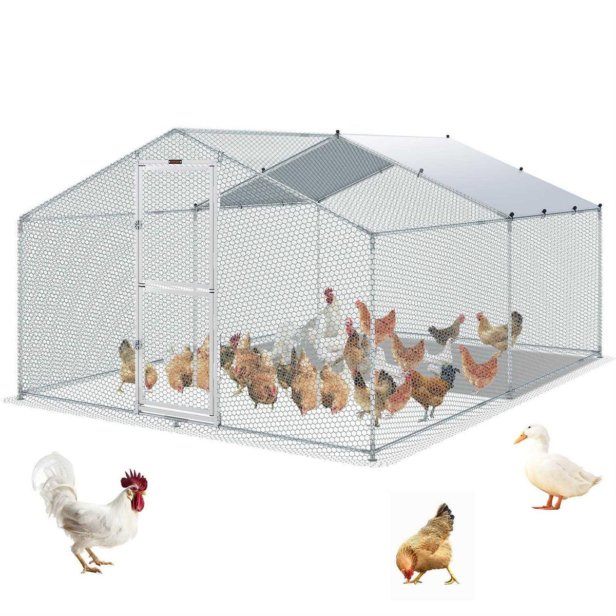 Large Metal Chicken Coop with Run and Waterproof Cover M74687