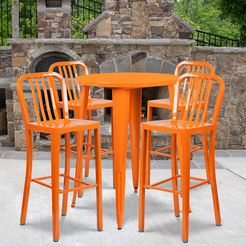 Silver Metal Bar Table Set with 4 Stools R226