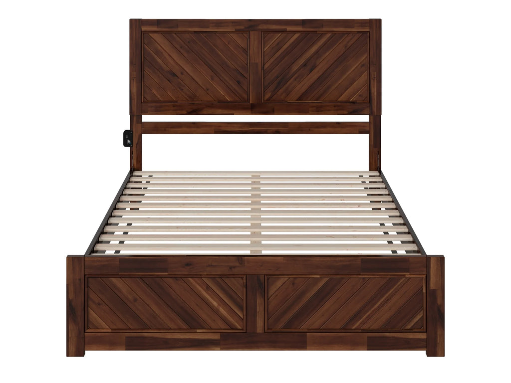 Queen Solid Wood Low Profile Platform Bed with Footboard, Walnut P51953