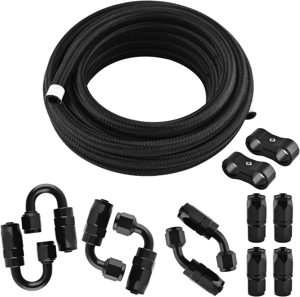 6AN Fuel Line Hose Fitting Kit 20FT CPE Braided Nylon Stainless Steel Pack of 2 F217