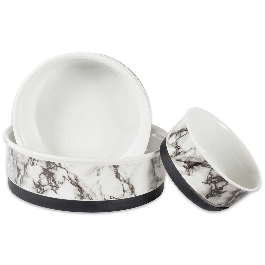 White Marble Pet Bowl Set of 2 S6001
