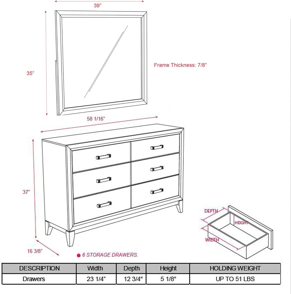 Wood Dresser & Mirror M5563