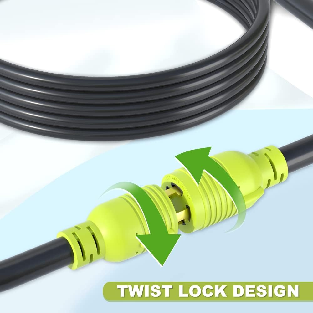 4 Prong 30 Amp Generator Extension Cord, NEMA L14-30P/L14-30R, 10 Gauge SJTW, Twist Lock Plug, 125/250V, 7500W, 20FT, Pack of 2 R36294