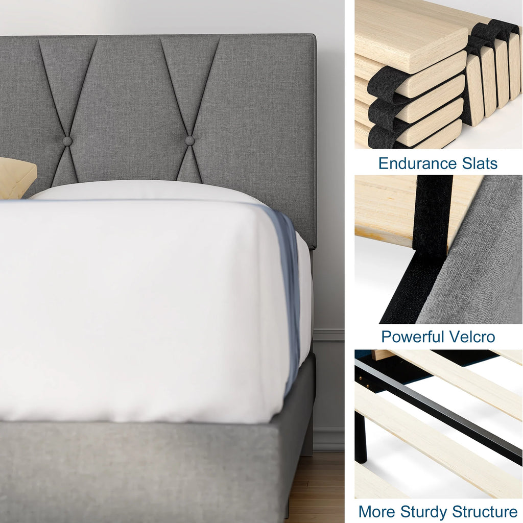 Queen Size Platform Bed with Fabric Upholstered Headboard M8323