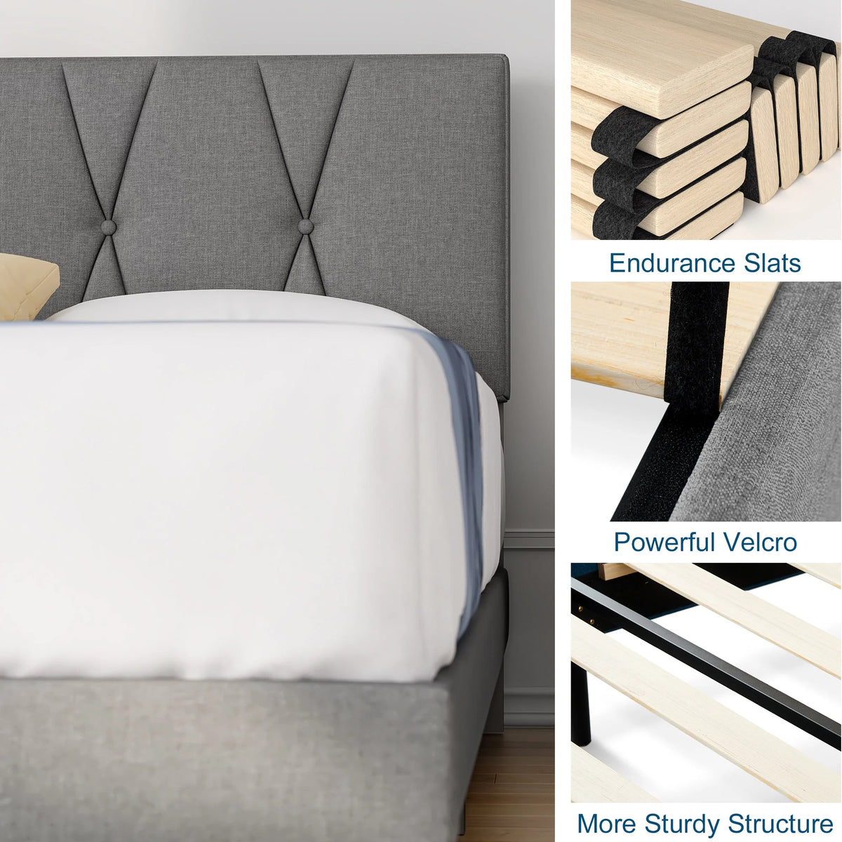 Queen Size Platform Bed with Fabric Upholstered Headboard M8323