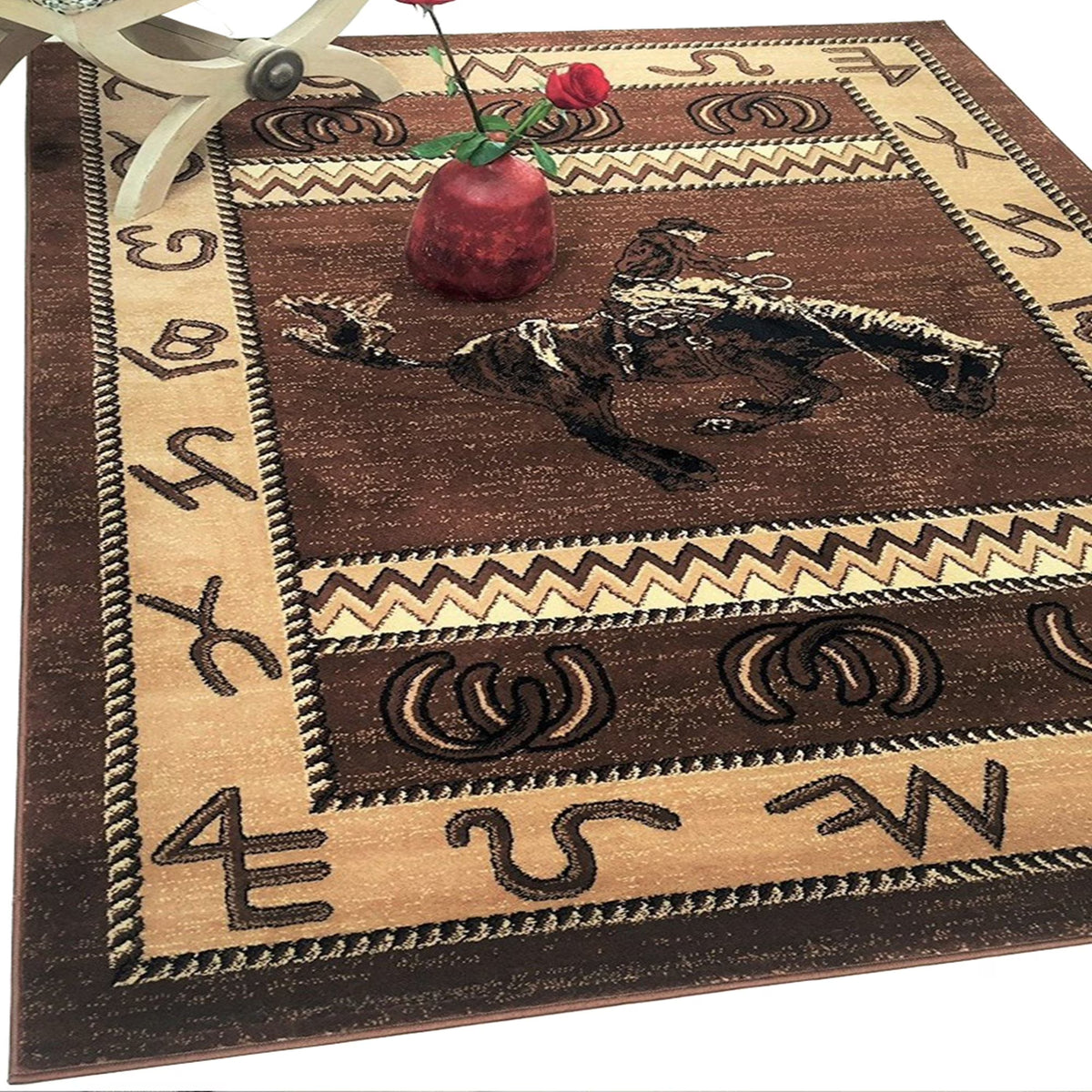Chocolate Brown/Beige Cabin Area Rug A76706