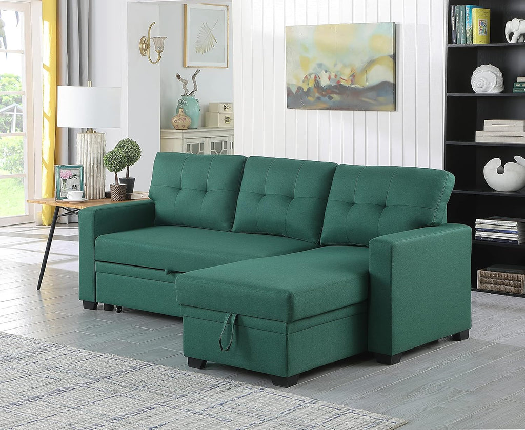 Green Upholstered Pull out Sectional Sofa with Chaise B789