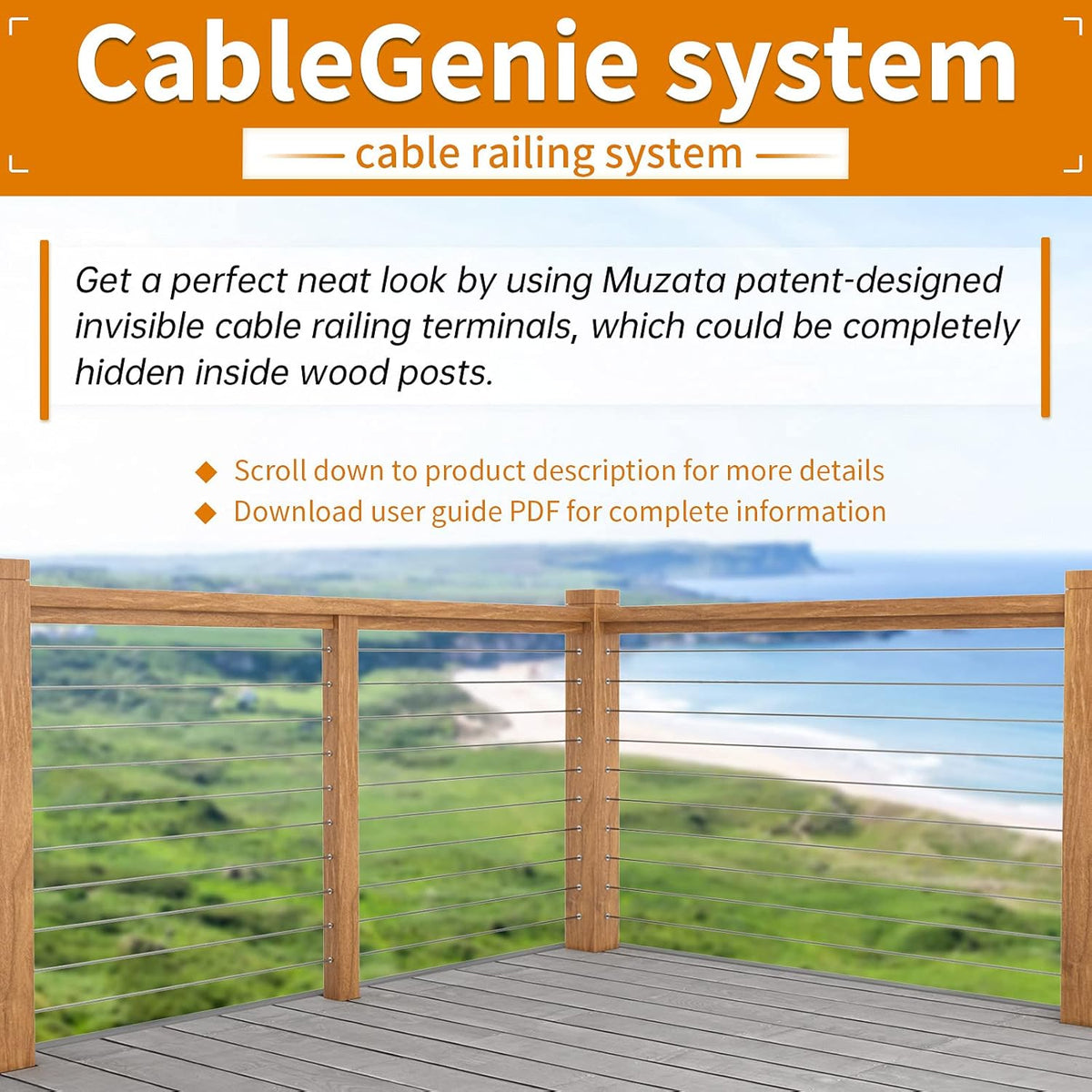 Black Stainless Steel Cable Railing Kit Hardware for 1/8 Wire Rope Wood Posts T316 Marine Grade D566286
