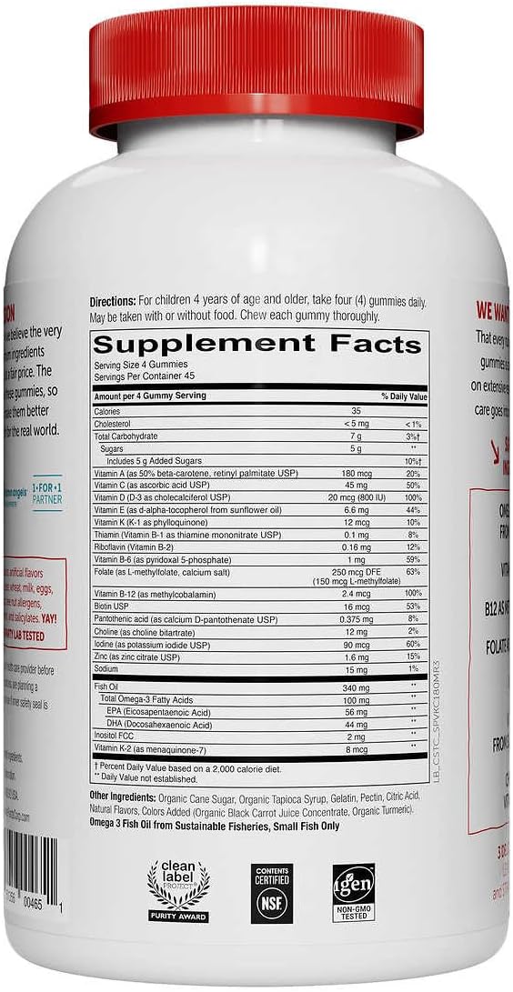 180 Gummies Multivitamin Plus Omega 3 Vitamin D3 Vitamin B12 F969