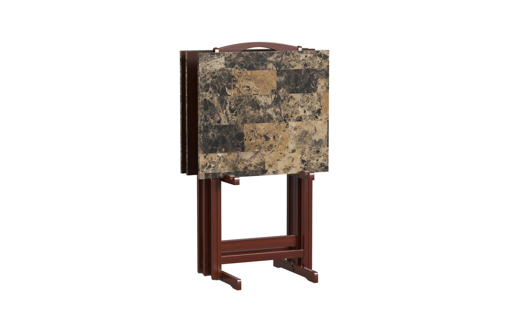 5-piece Faux Marble Folding Snack Tray Table Set I720787