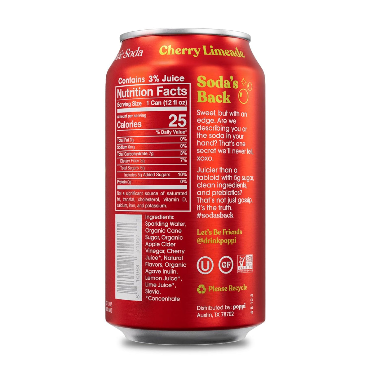 72-Pack Sparkling Prebiotic Soda, 12oz Y98016
