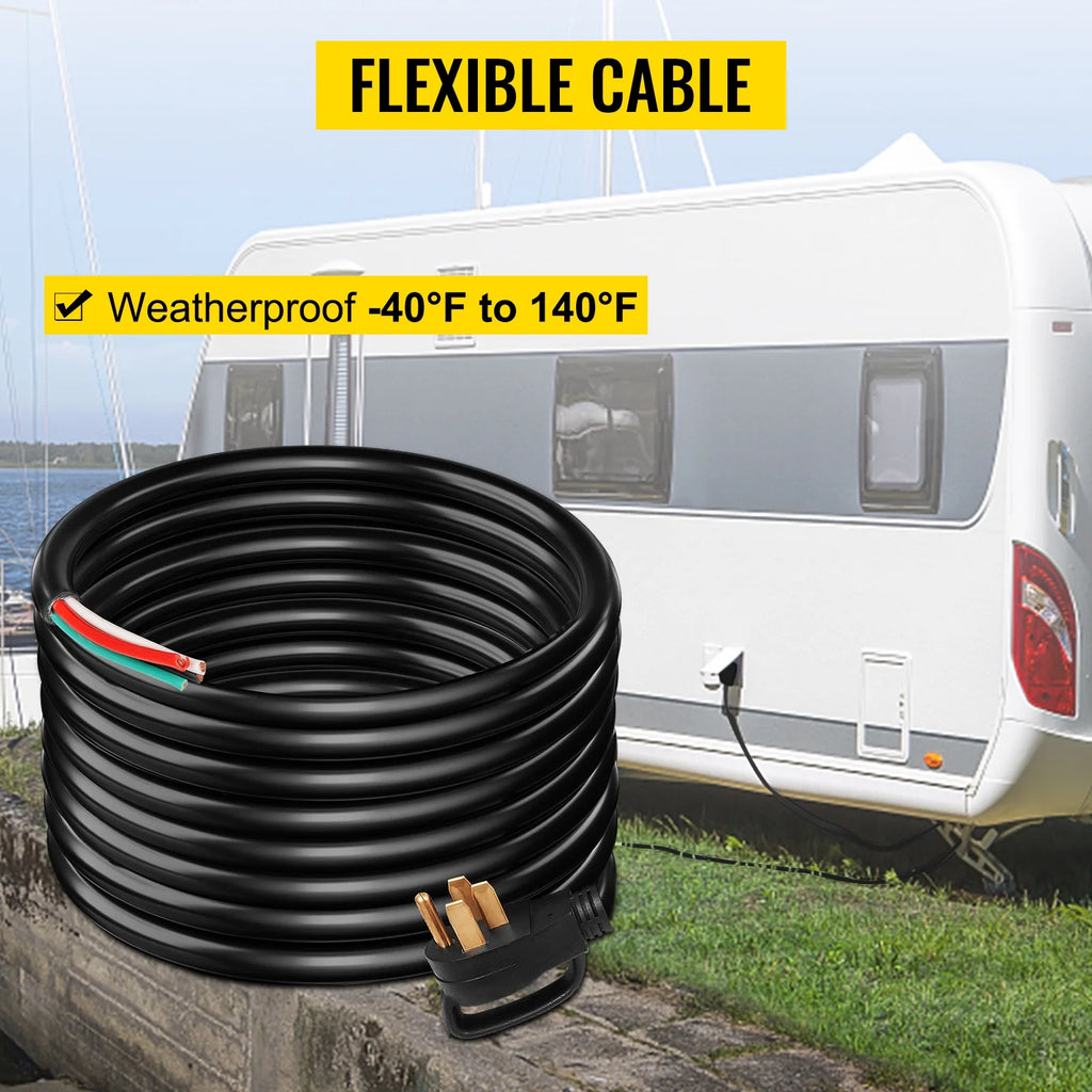 30' 50A RV Power Cord 6/3 + 8/1 AWG NEMA 14-50P to Bare Wire D120