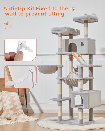 71-Inch Multi-Level Cat Tree with Hammock and 2 Top Perches E8660