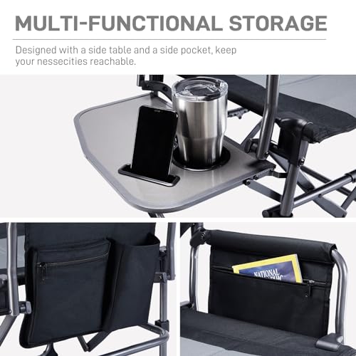 Black Portable Folding Camping Chair with Side Table, 400lbs C718