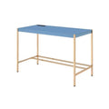 Blue and Rose Gold Writing Desk with USB Dock and Metal Legs H422