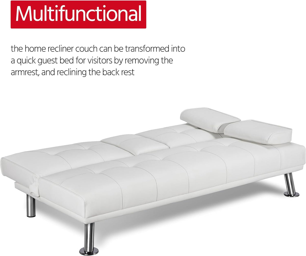 White Faux Leather Futon Set Convertible Sleeper Loveseat Daybed C815794