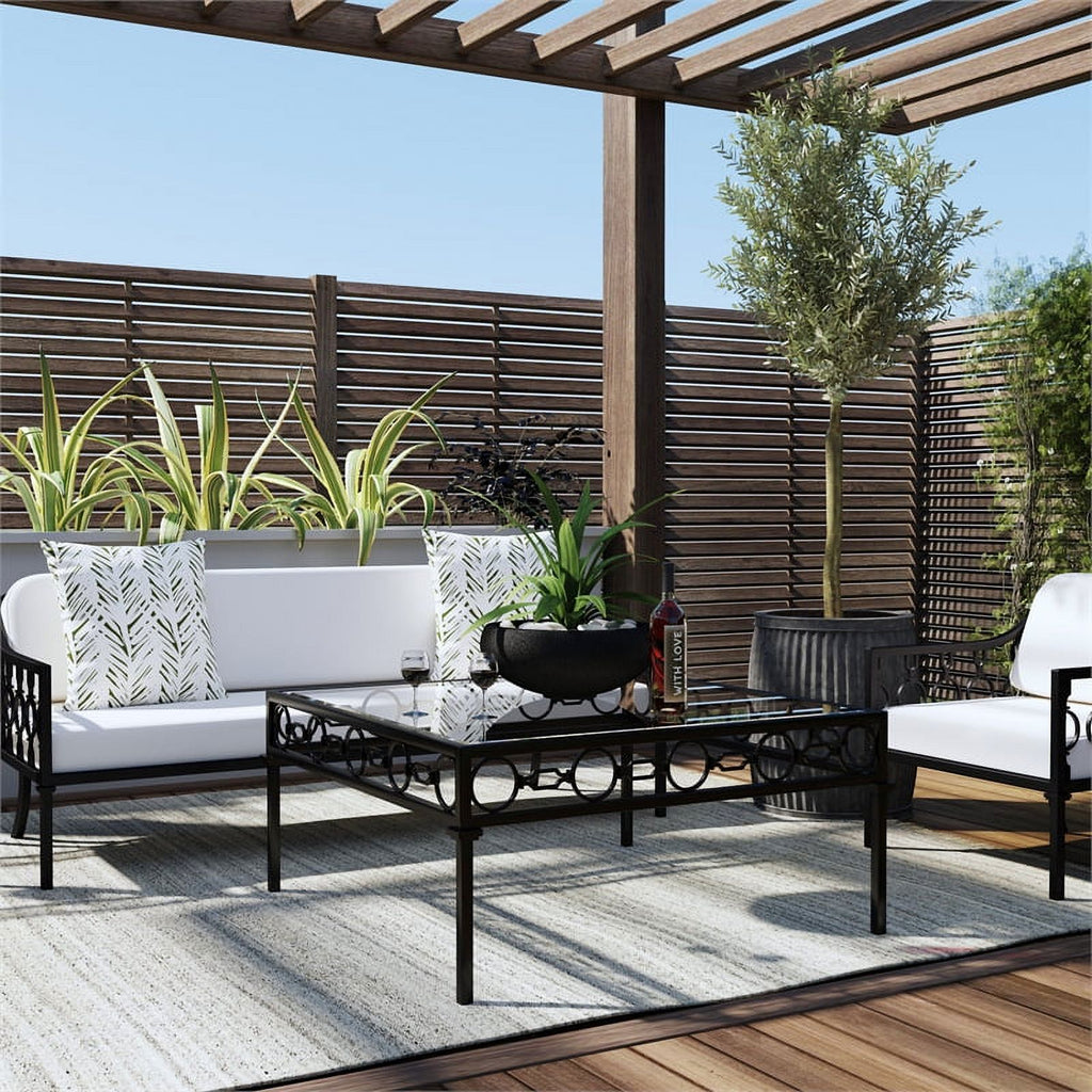 Black Iron Upholstered Outdoor Sofa H684513