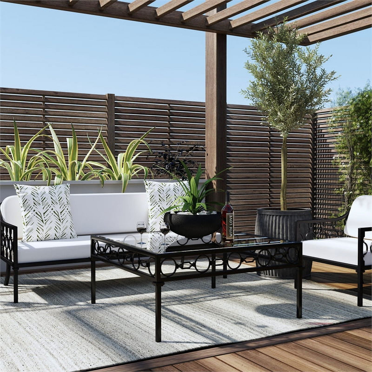 Black Iron Upholstered Outdoor Sofa H684513