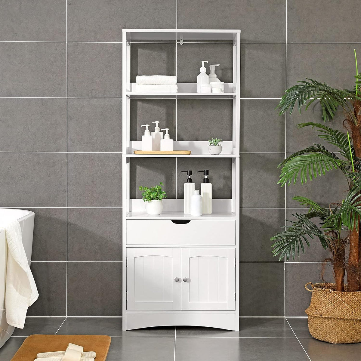 White Free Standing Storage Cabinet with 3 Shelves P76322
