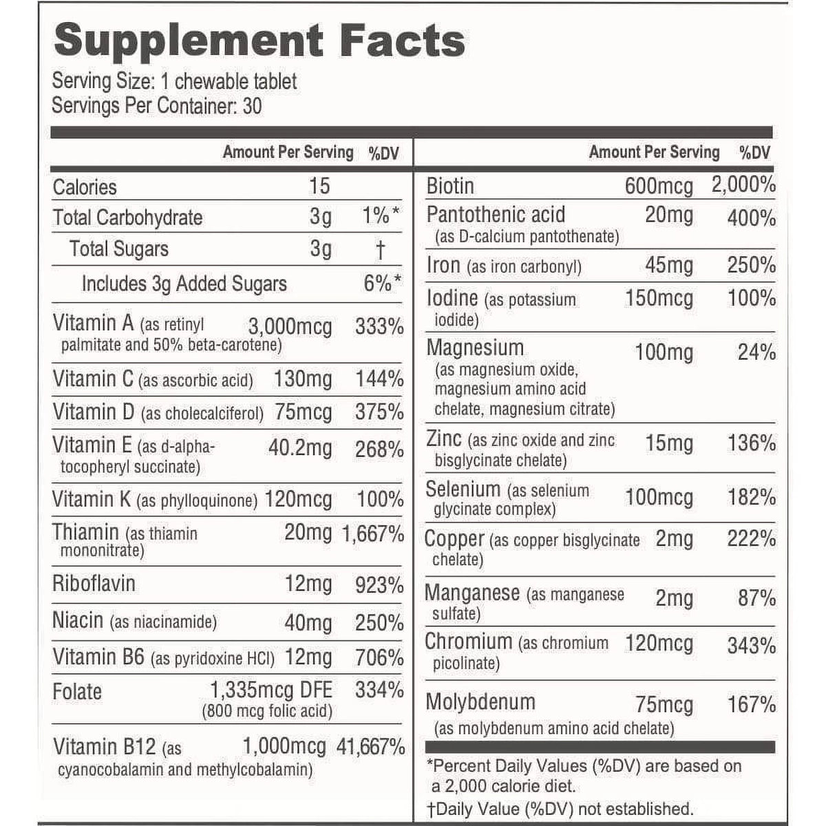 Chewable Vitamin Pack with Iron and Calcium Citrate X10370