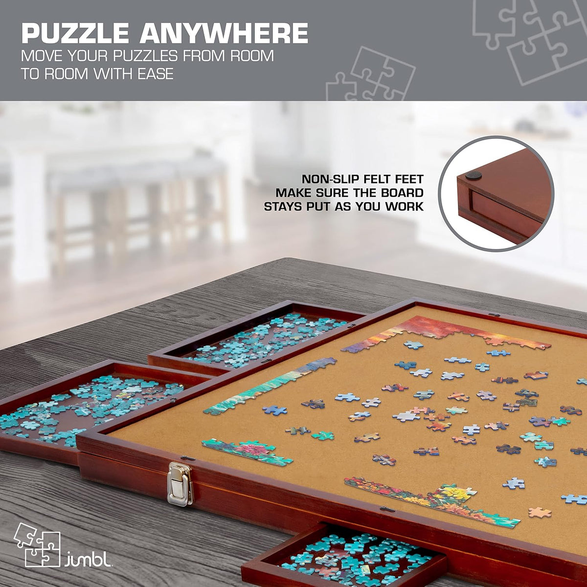 1500-Piece Tilting Puzzle Board with Felt Surface, 6 Removable Sorting Drawers, 27” x 35” Wooden Jigsaw Puzzle Table R962