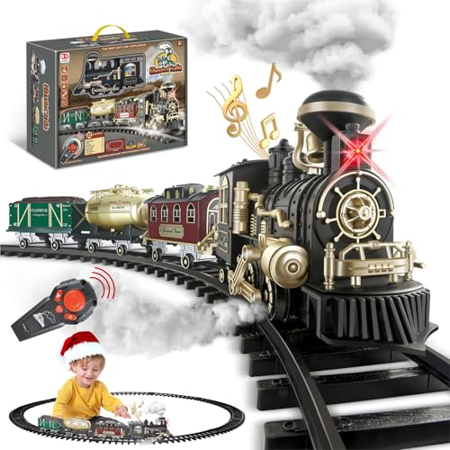 Remote Control Steam Locomotive Toy Train with Smoke, Lights, Sound & Tracks C83623