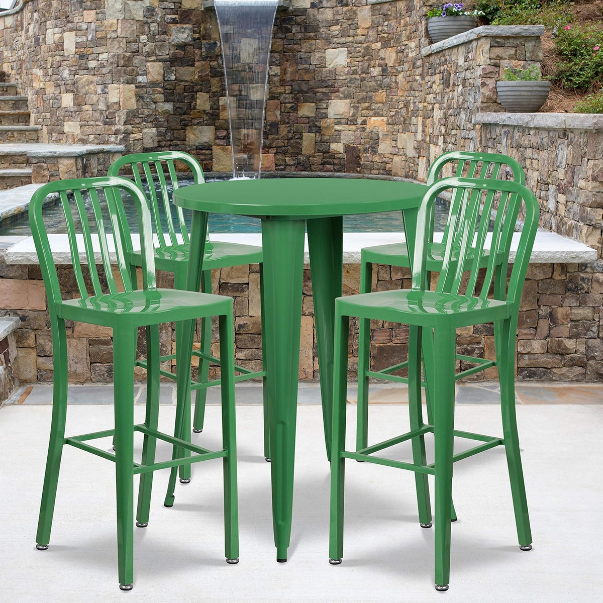 Silver Metal Bar Table Set with 4 Stools R226