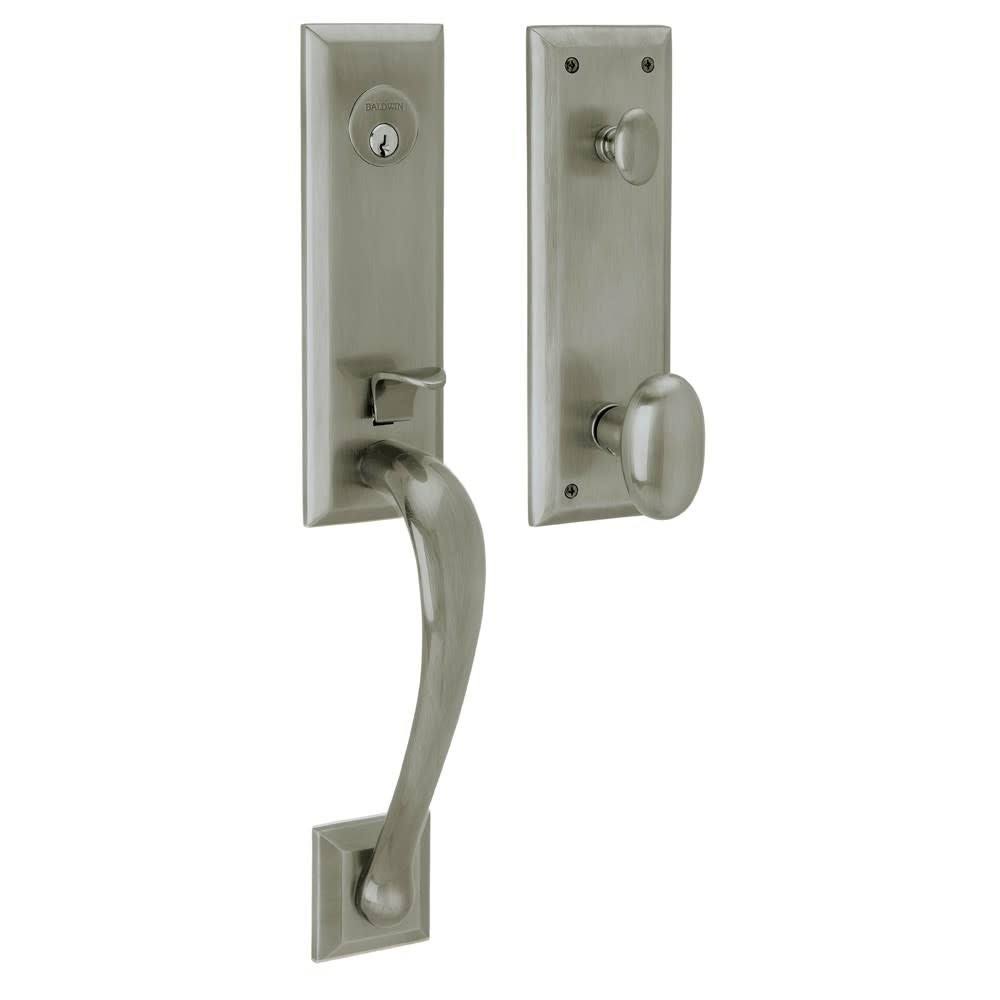 Distressed Antique Nickel Single Cylinder Handleset with Oval Interior L363
