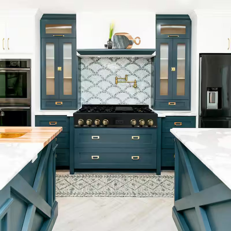 48 in. 7 Burner Gas Cooktop with Champagne Bronze Knobs in Black Stainless Steel P9209
