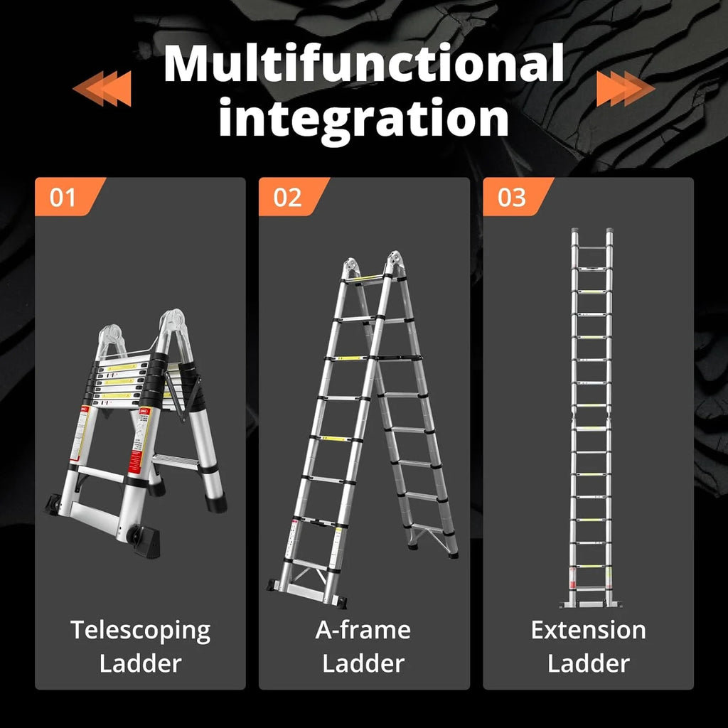 16.5FT Aluminum Telescoping Ladder with Stabilizer Bar & Wheels T5049