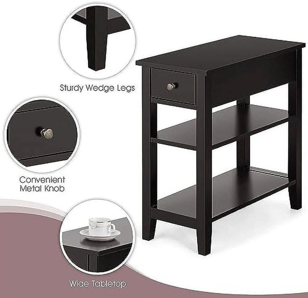 Narrow End Table with Drawer and 2 Open Shelves Z3444