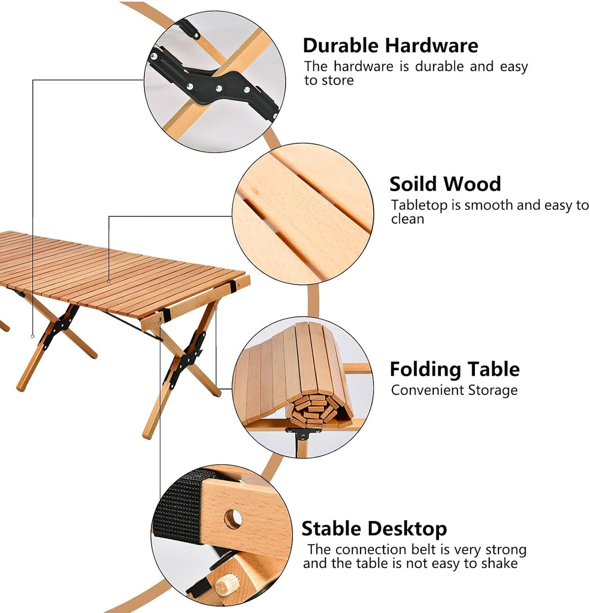 4ft Folding Portable Wooden Camping Table with Carry Bag M996