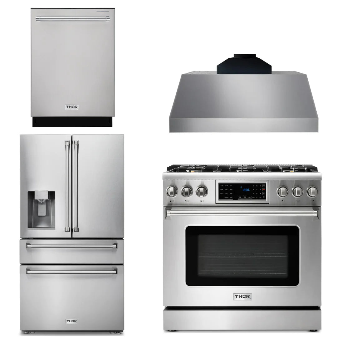 36 Gas Range, Range Hood, Refrigerator with Water and Ice Dispenser, Dishwasher V1156