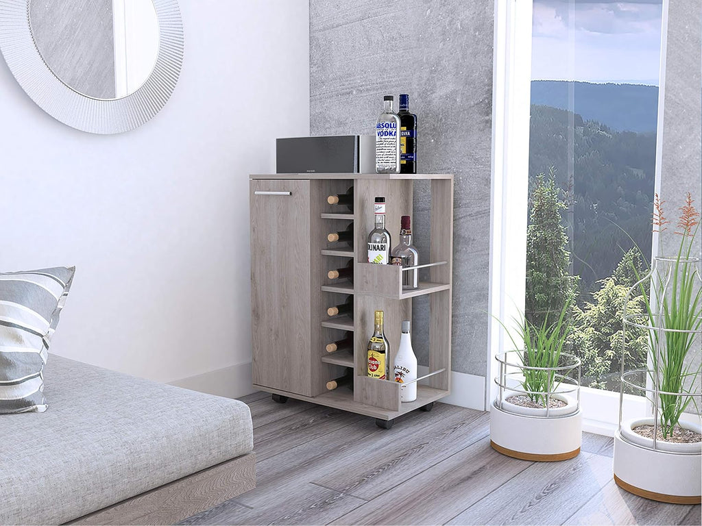 Espresso Bar Cart Cabinet with 6-Cubbies and 2-Shelves L340573