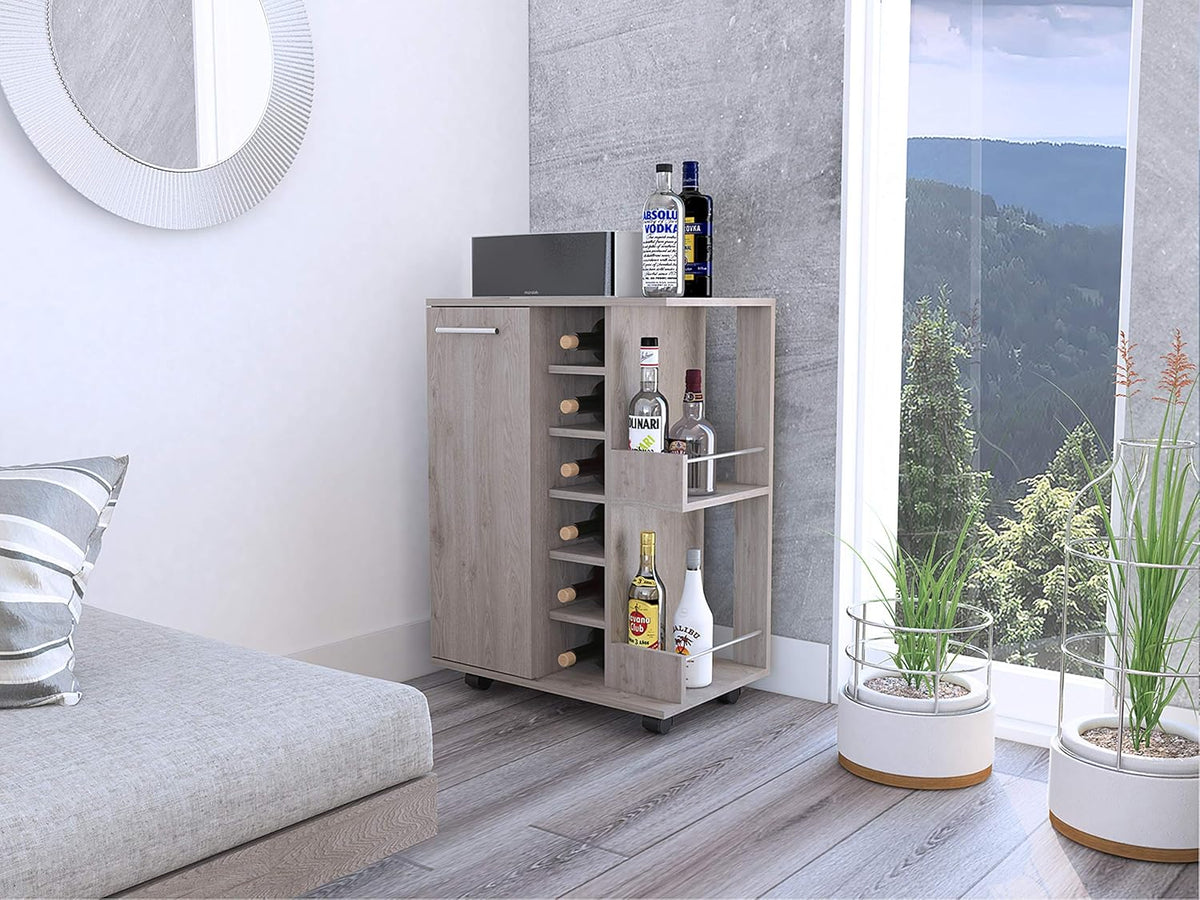 Espresso Bar Cart Cabinet with 6-Cubbies and 2-Shelves L340573