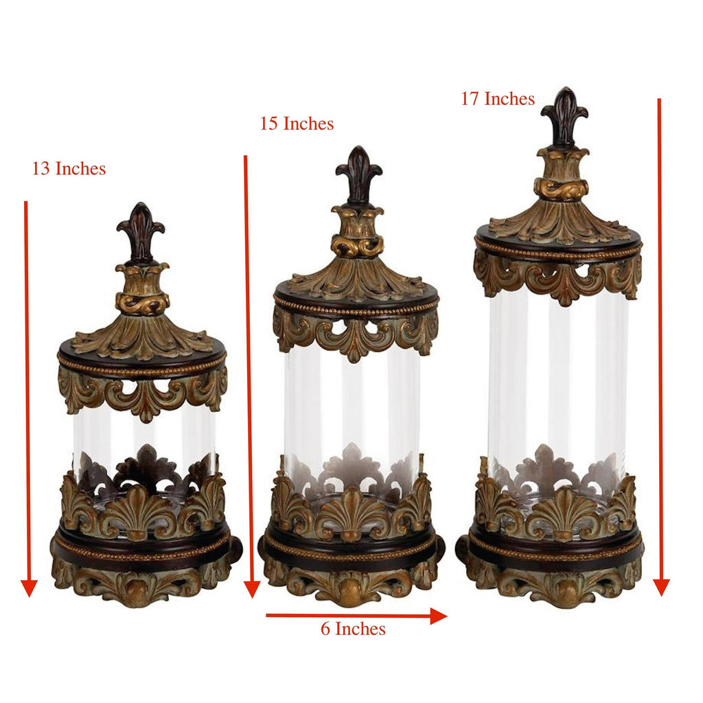 Antiqued Gold 3-Piece Glass Cylinder Canister Set K408497