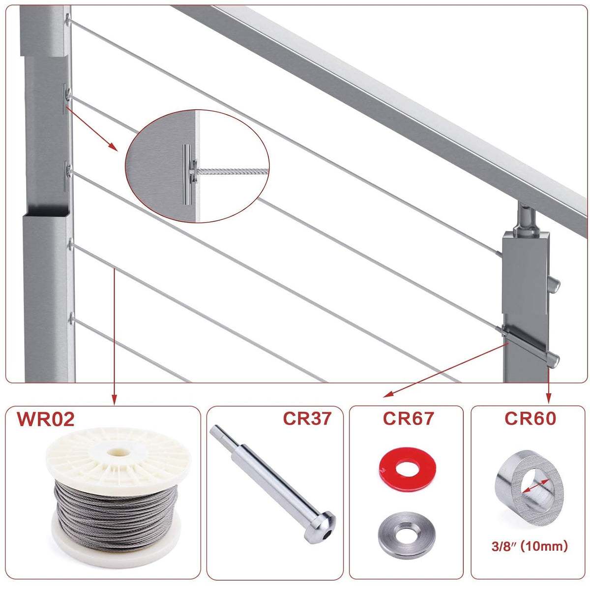 10Pack 1/8 Invisible Cable Railing Kit T316 Stainless Steel A127