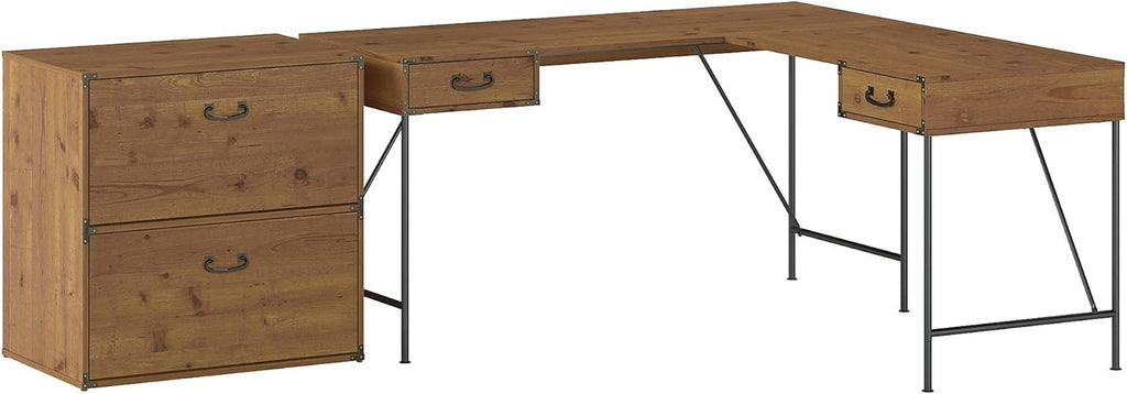 L Shaped Writing Desk with 2 Drawer File Cabinet, 60W R46458