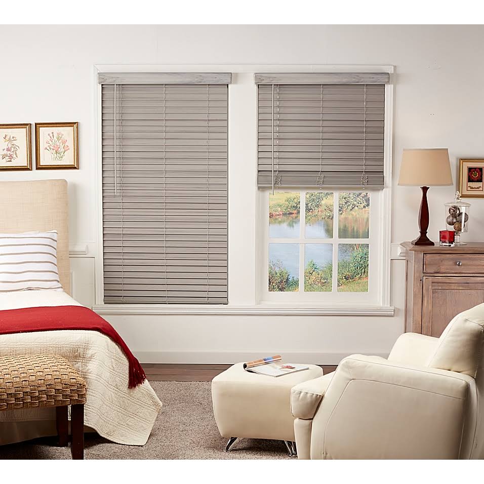 Cordless Faux Wood Blind in Grey D400303