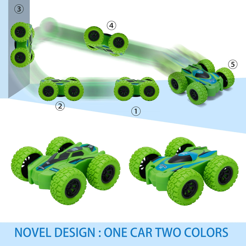 Friction Powered Car Toys, Push and Go Toy Cars for Toddlers, Double-sided Stunt Flip Inertia Car, Pull Back Cars Set K2897