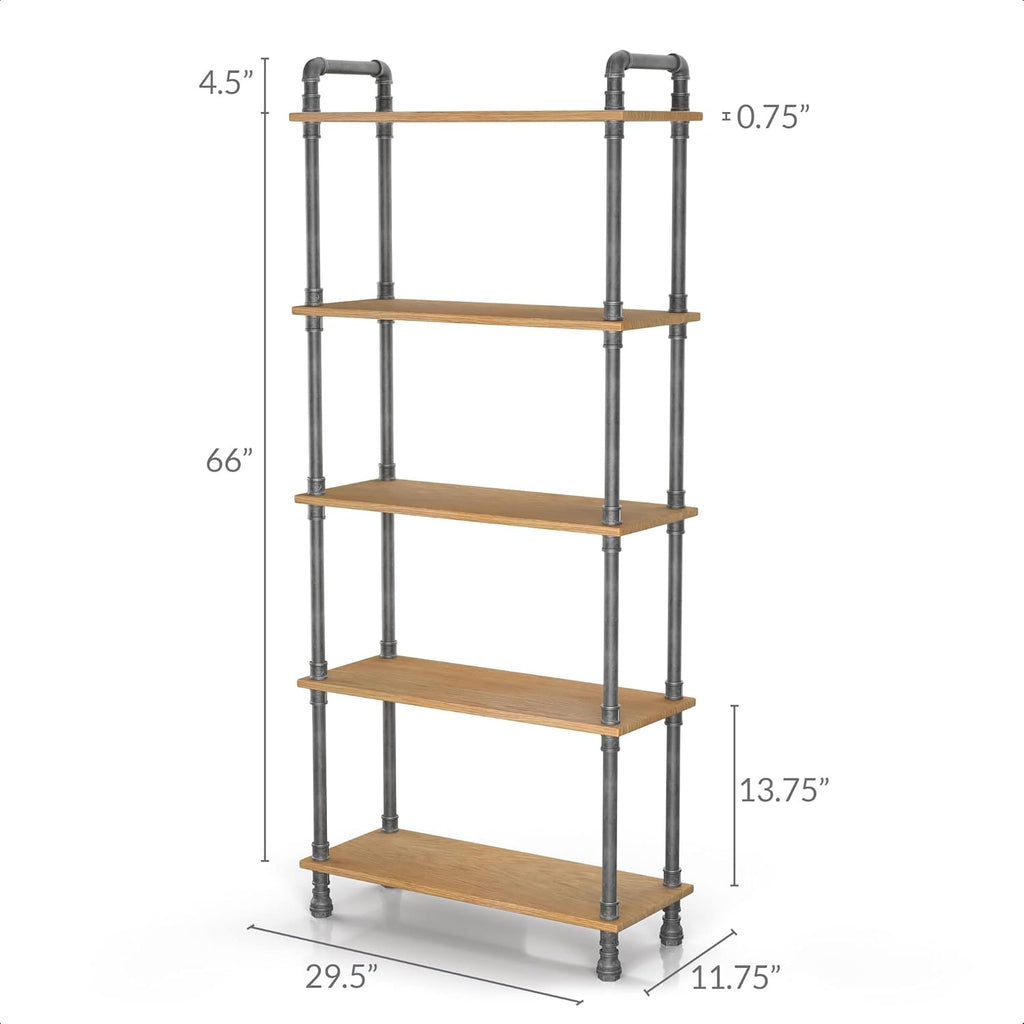 5-Tier Pine and Metal Etagere Bookcase J295995