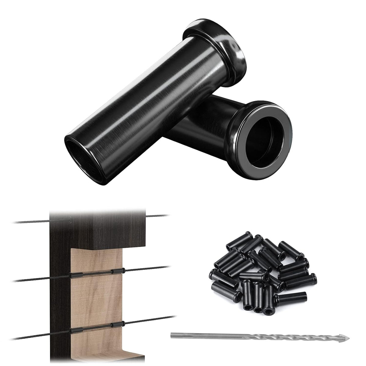 Black Stainless Steel Cable Railing Kit Hardware for 1/8 Wire Rope Wood Posts T316 Marine Grade D566286