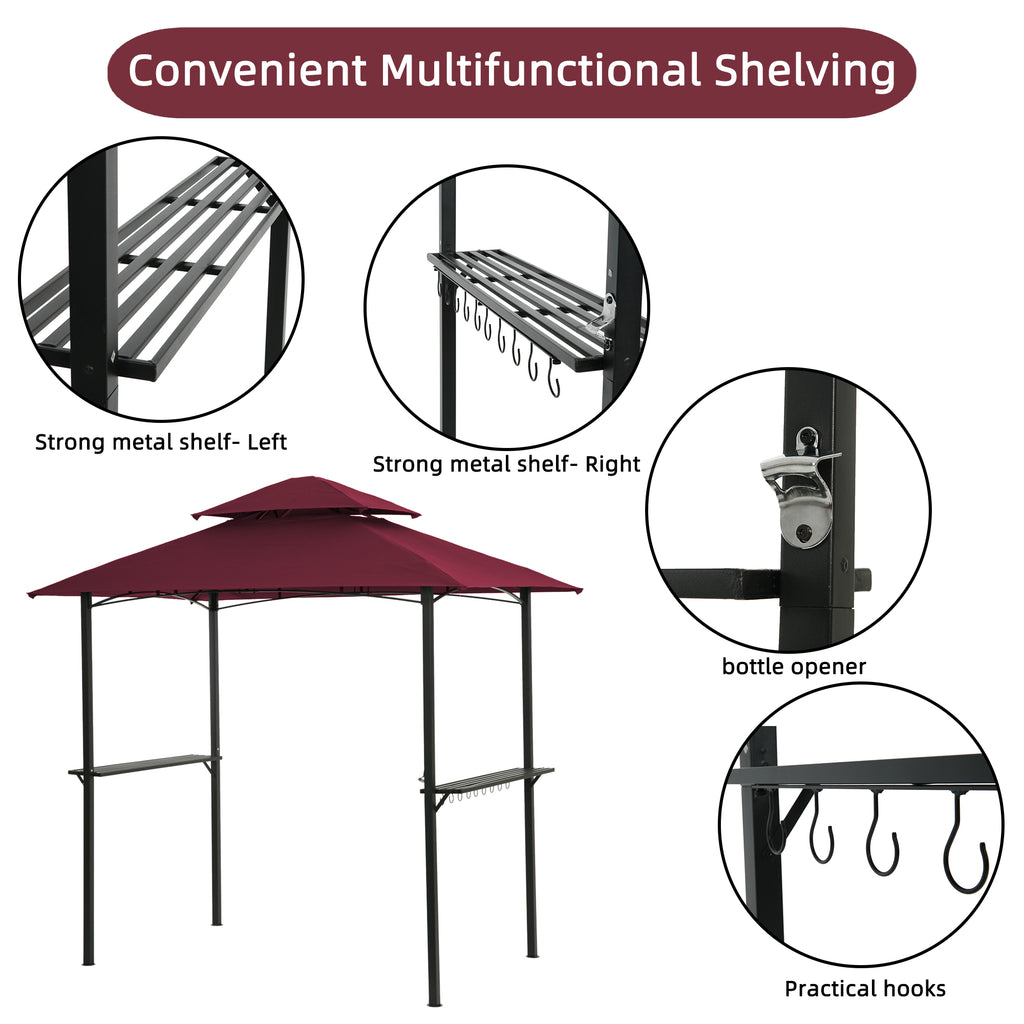 Burgundy Steel Frame Outdoor Grill Gazebo with Canopy H60898