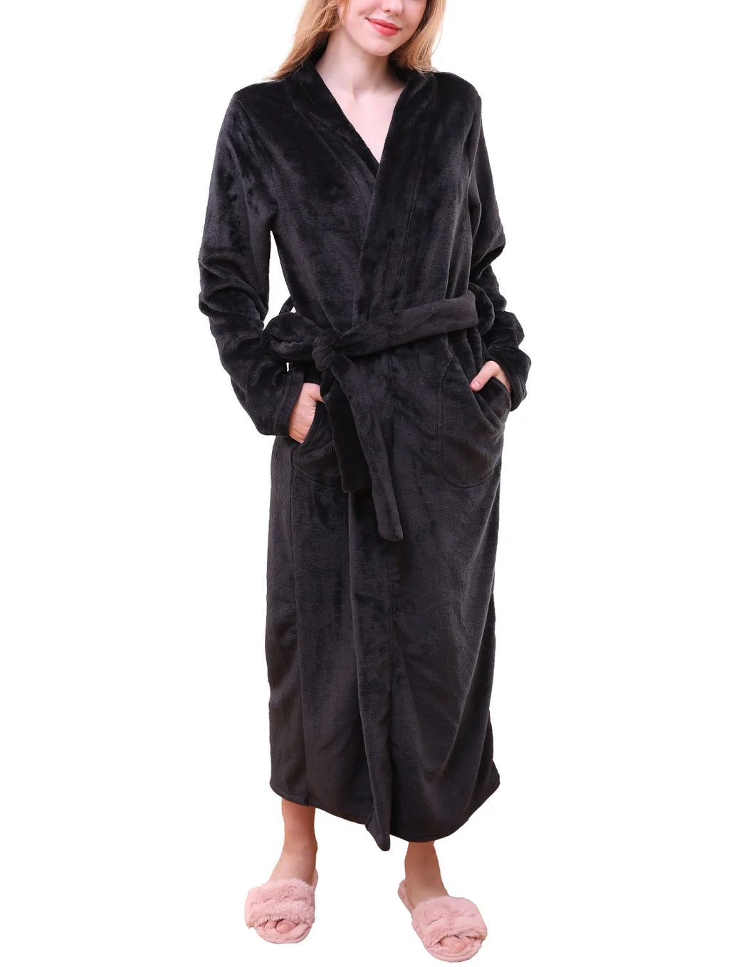 Maxi Length Soft Robe Pajama with Waist Tie J896773