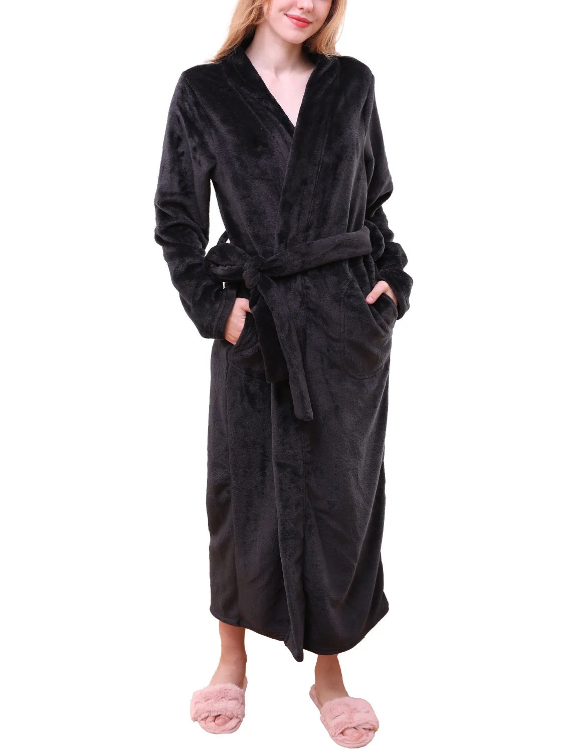 Maxi Length Soft Robe Pajama with Waist Tie J896773