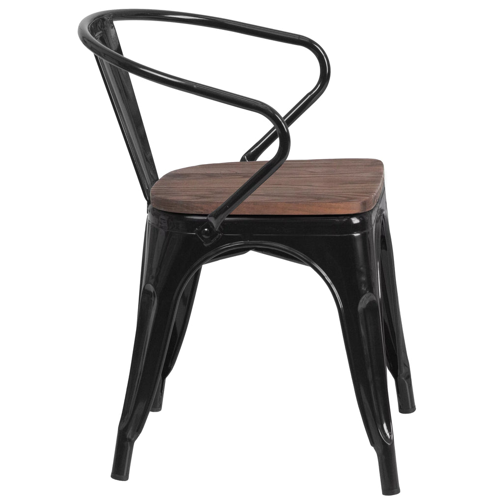 Black Metal Chair with Wood Seat and Arms A28022