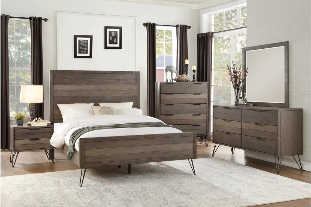Grey Solid Wood Dresser with Metal Legs R661